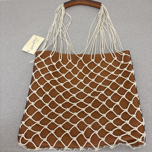 Universal Thread Handbags - Universal Thread Brown Leather Textile Faux Net Overlay Women's Shoulder Bag